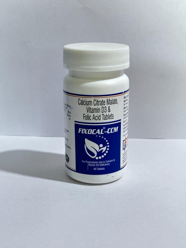 FIXOCAL-CCM (Calcium Citrate Malate 1000mg Eq. to Elemental Calcium 250mg + Cholecalciferol( Vitamin D3) 100 I.U. + Folic Acid 50mcg)